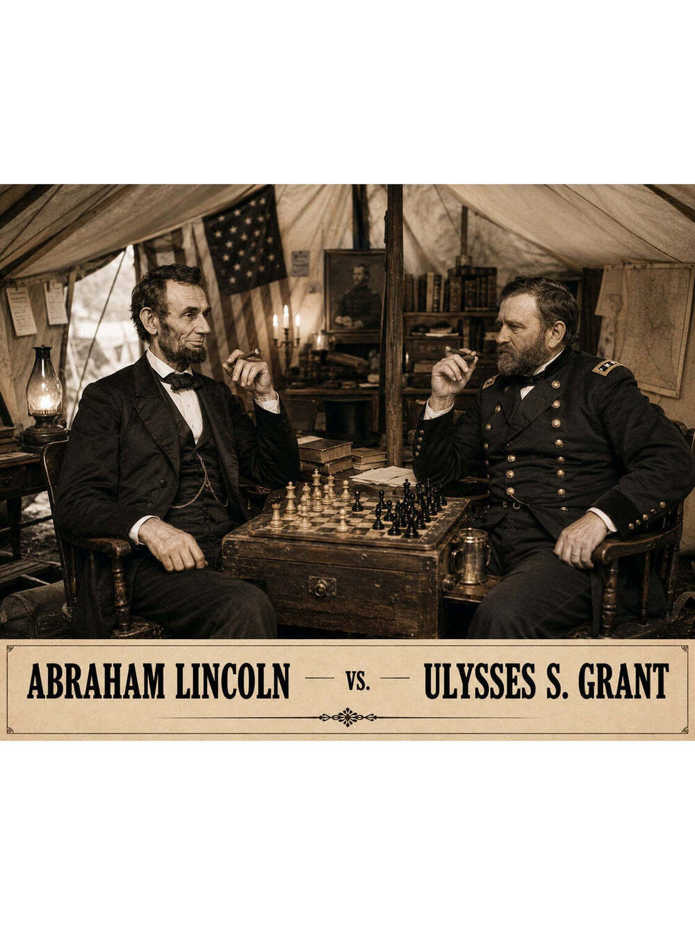 4336 Abraham Lincoln vs Ulysses S. Grant Across The Board Chess 8x10 Print